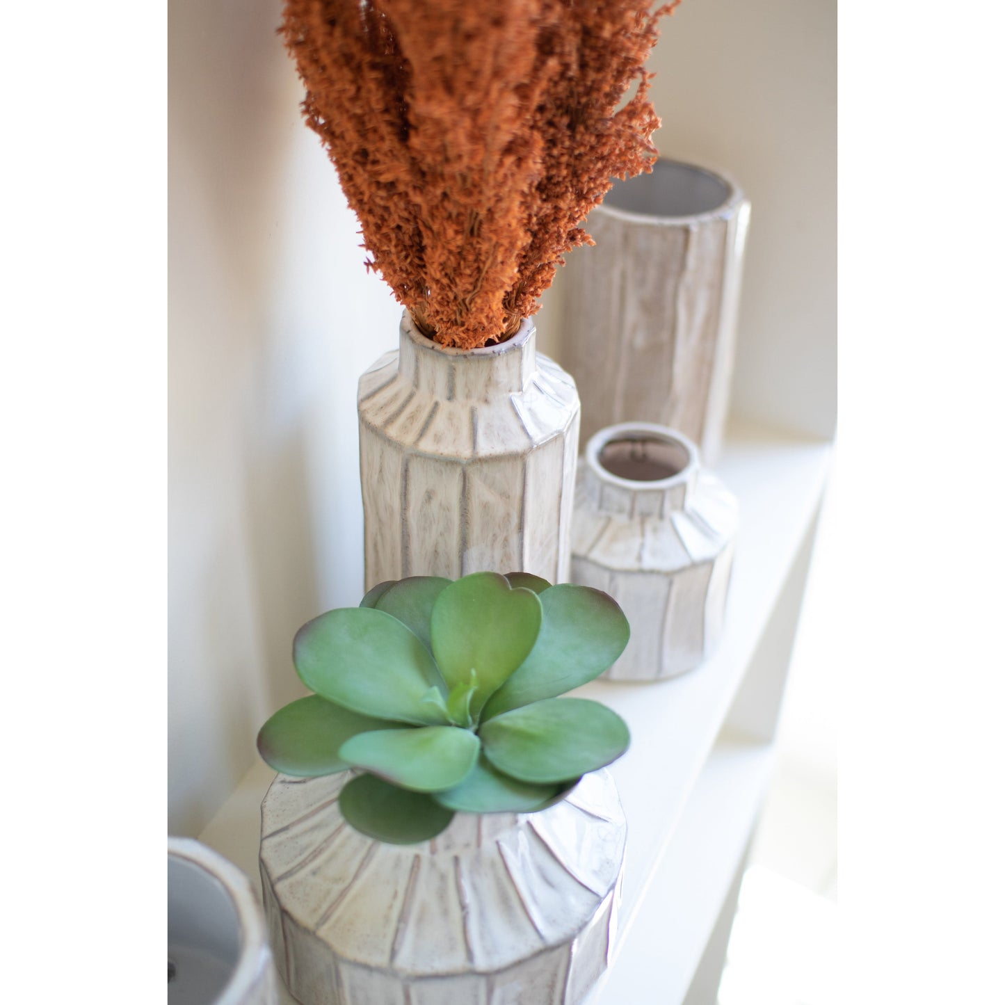 Set of 5 White Ceramic Planters - Chapin Furniture