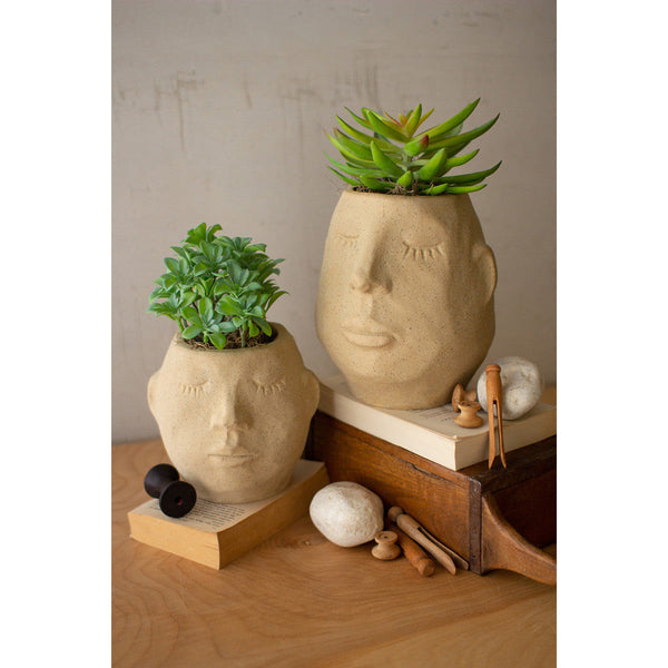Set of 2 Ceramic Face Planters - Chapin Furniture