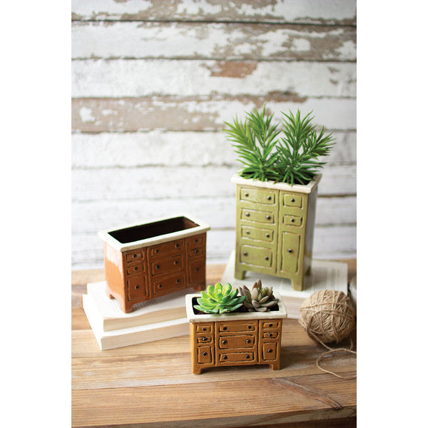 Set of 3 Ceramic Chest of Drawers Planters - Chapin Furniture