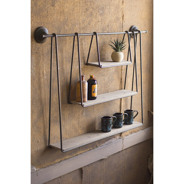 Wood and Metal Triple Hanging Shelf - Chapin Furniture
