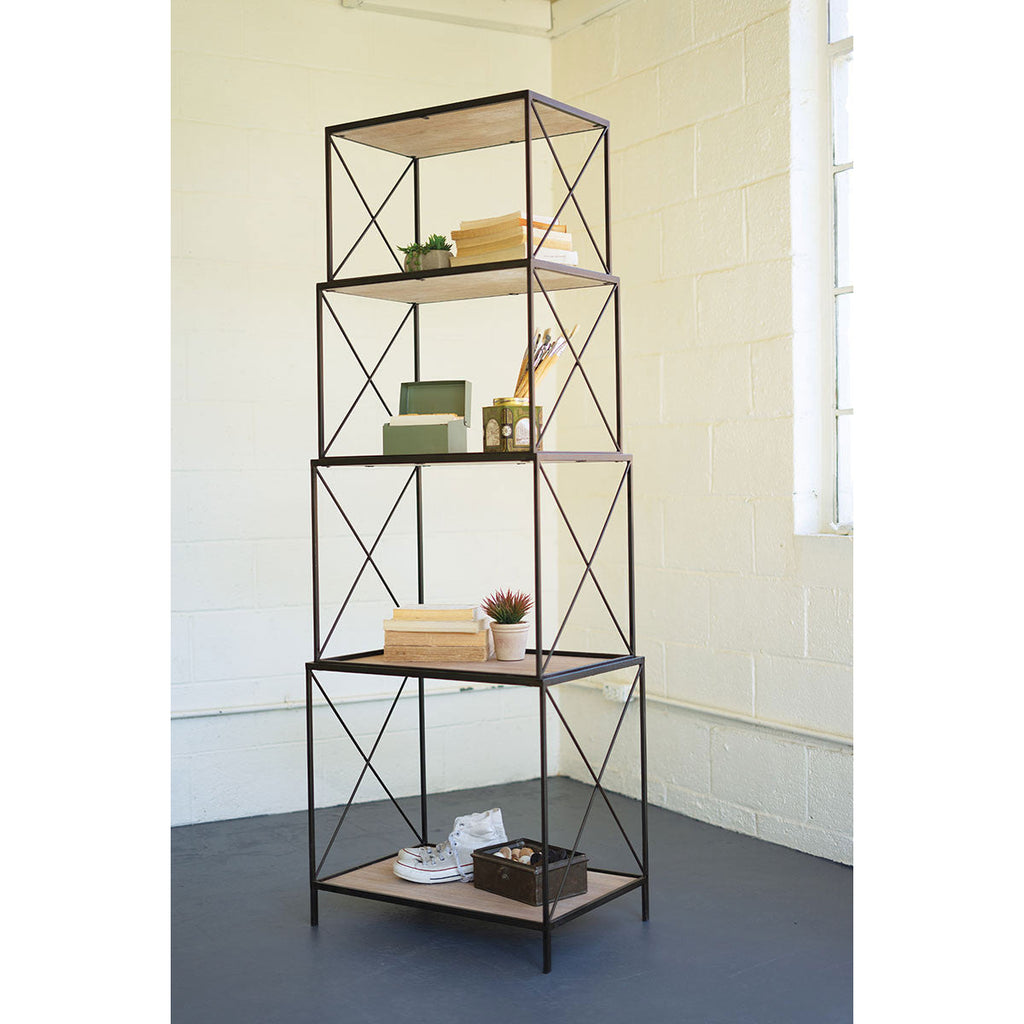 Stackable Four Tiered Metal & Wood Shelving Unit - Chapin Furniture