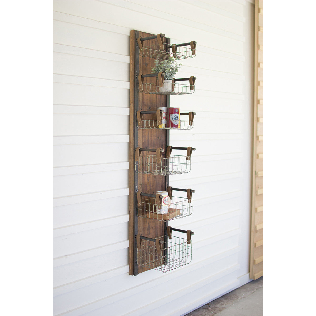 The metal storage rack for reclaimed wood is full!
