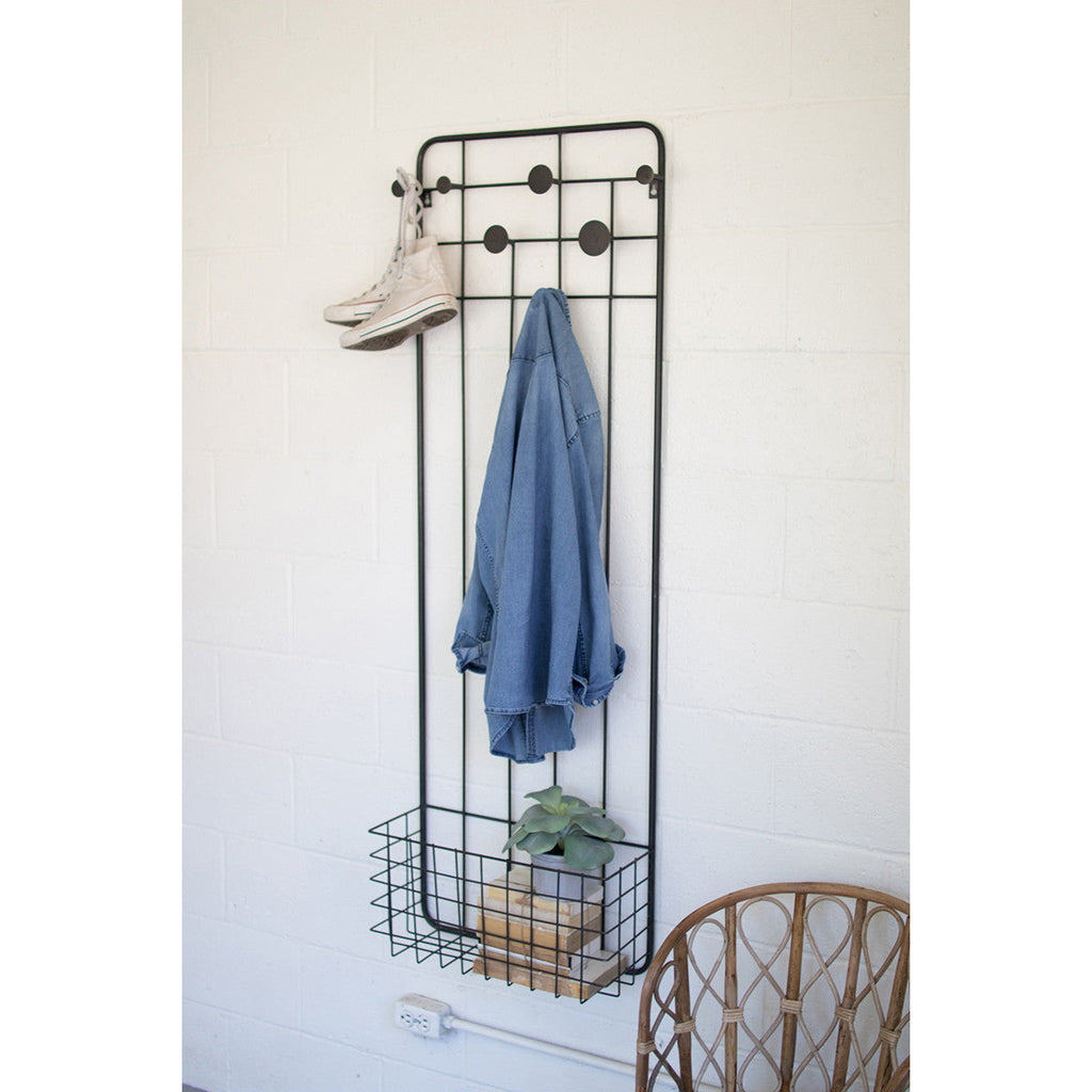 Metal Wall Coat Rack with Storage Basket - Chapin Furniture