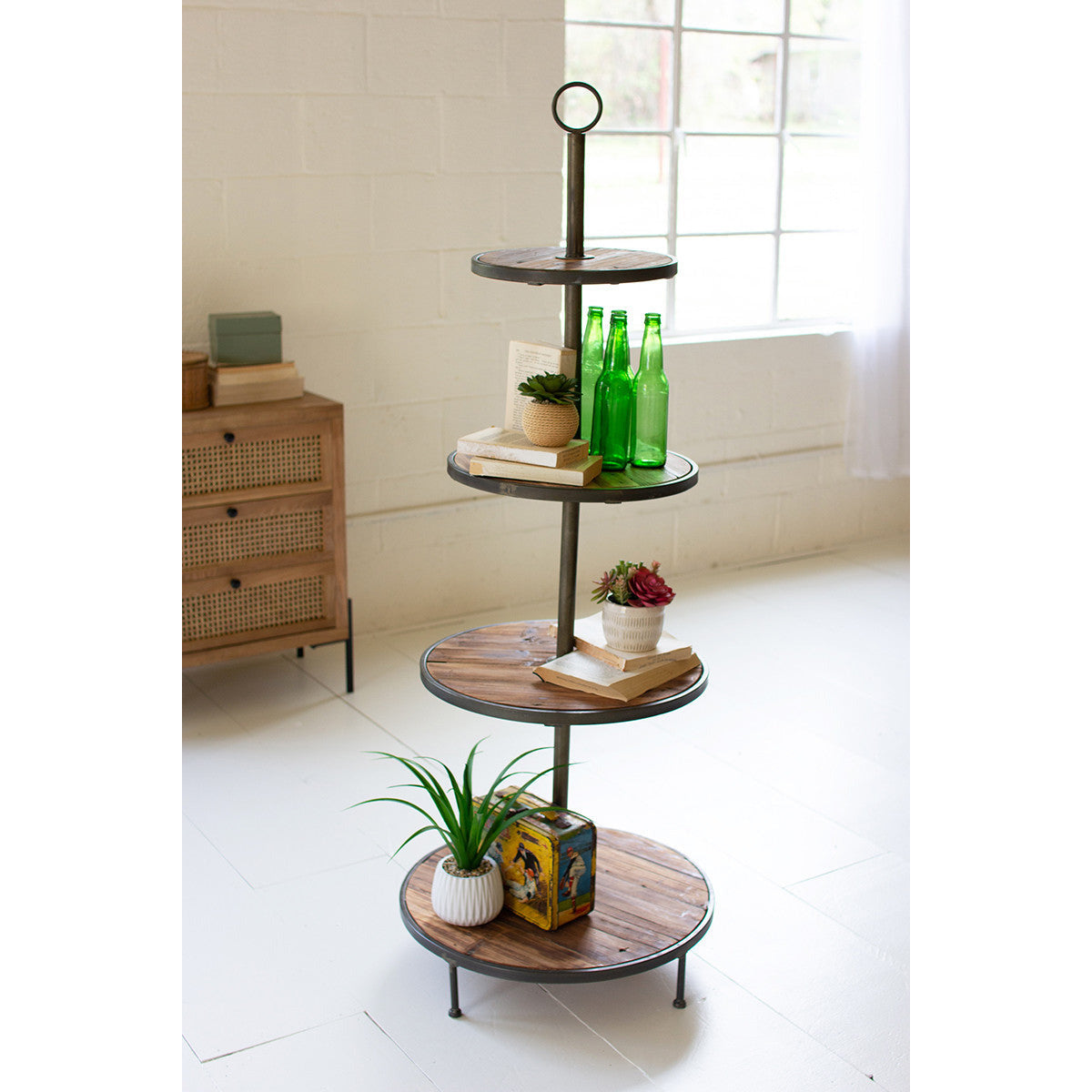 Four-Tiered Recycled Wood and Metal Display Tower - Chapin Furniture