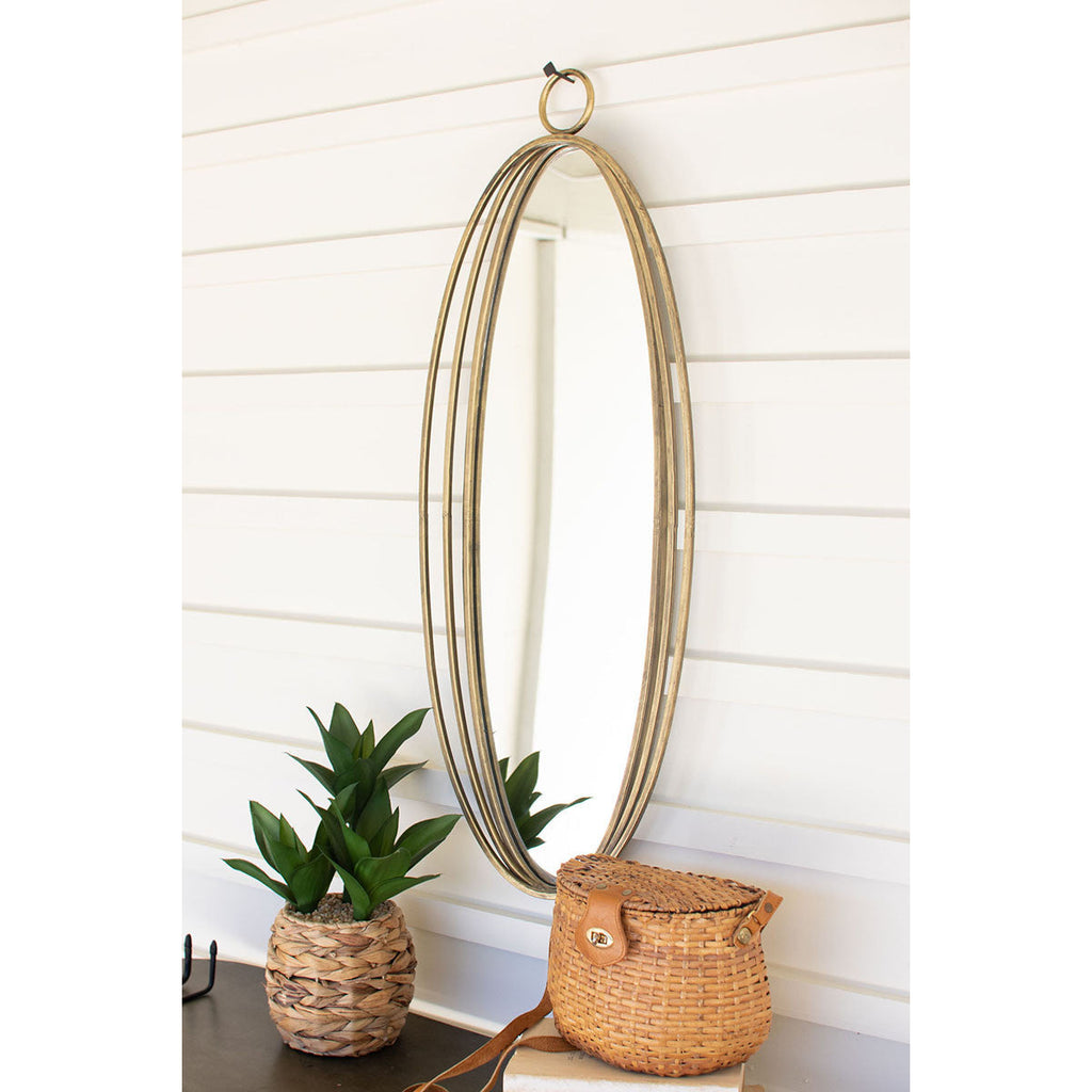 Tall Antique Oval Brass Mirror - Chapin Furniture
