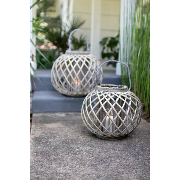 Low Round Grey Willow Lantern with Glass - Multiple Size Options - Chapin Furniture