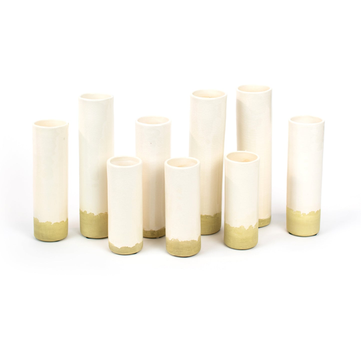 Set of 9 White Ceramic Cylinder Bud Vases - Chapin Furniture
