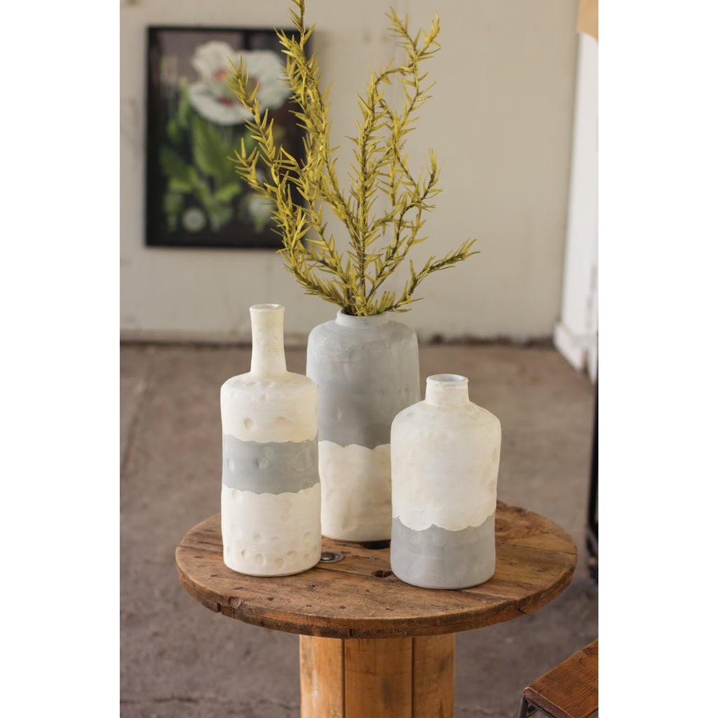 Set of 3 Ceramic Bottle Vases \ Matte Grey and Cream - Chapin Furniture