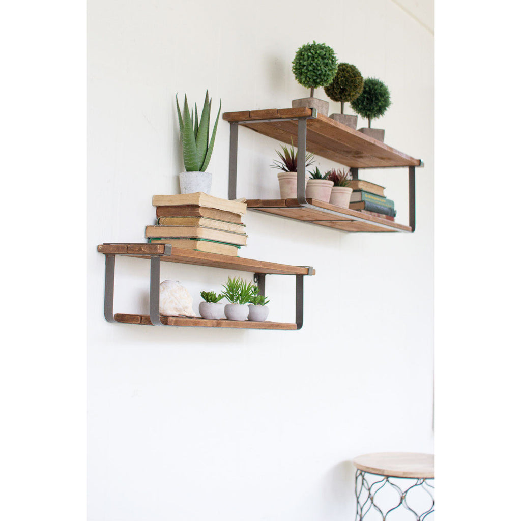 Set of 2 Recycled Wood and Metal Shelves - Chapin Furniture