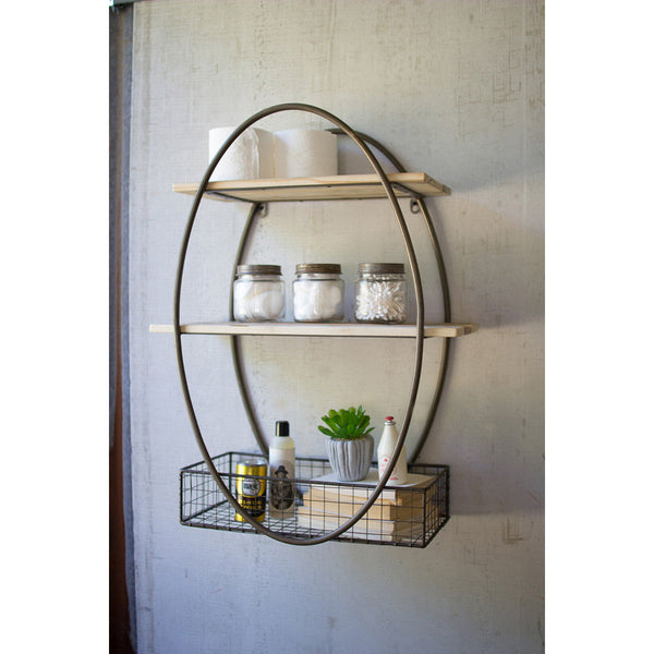 Tall Oval Metal Framed Wall Unit with Recycled Wood Shelves - Chapin Furniture