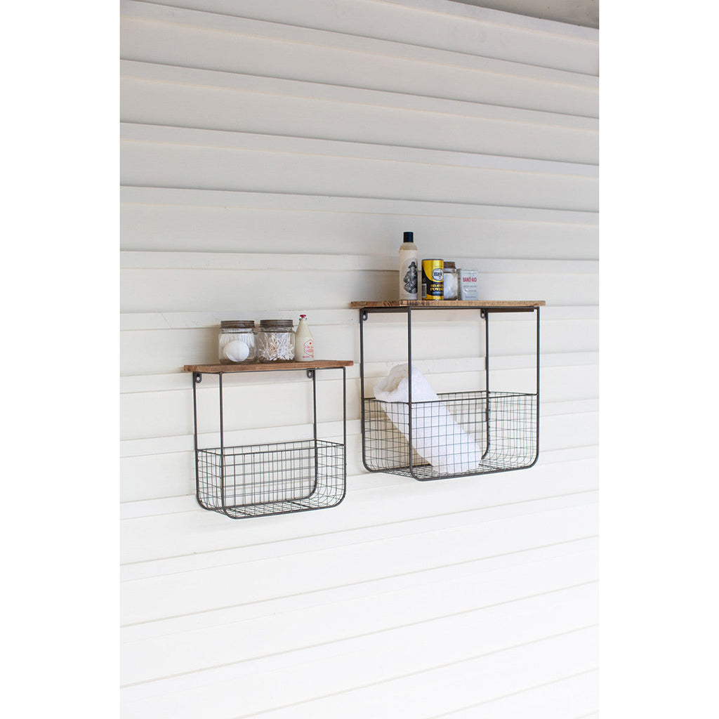 Set of 2 Wire Basket Shelves with Recycled Wood Tops - Chapin Furniture