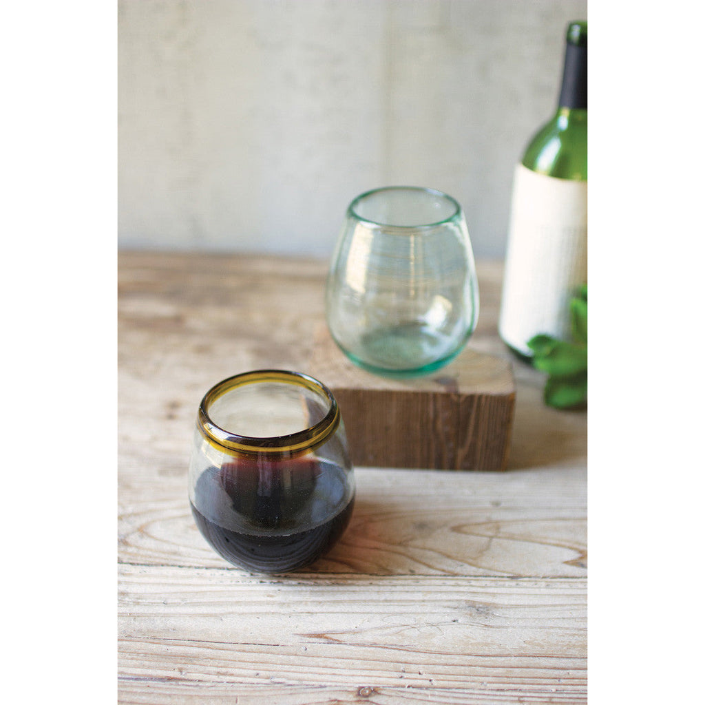 Set Of 6 Stemless Wine Glasses With Amber Rim - Chapin Furniture