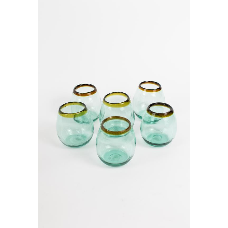 Set Of 6 Stemless Wine Glasses With Amber Rim - Chapin Furniture