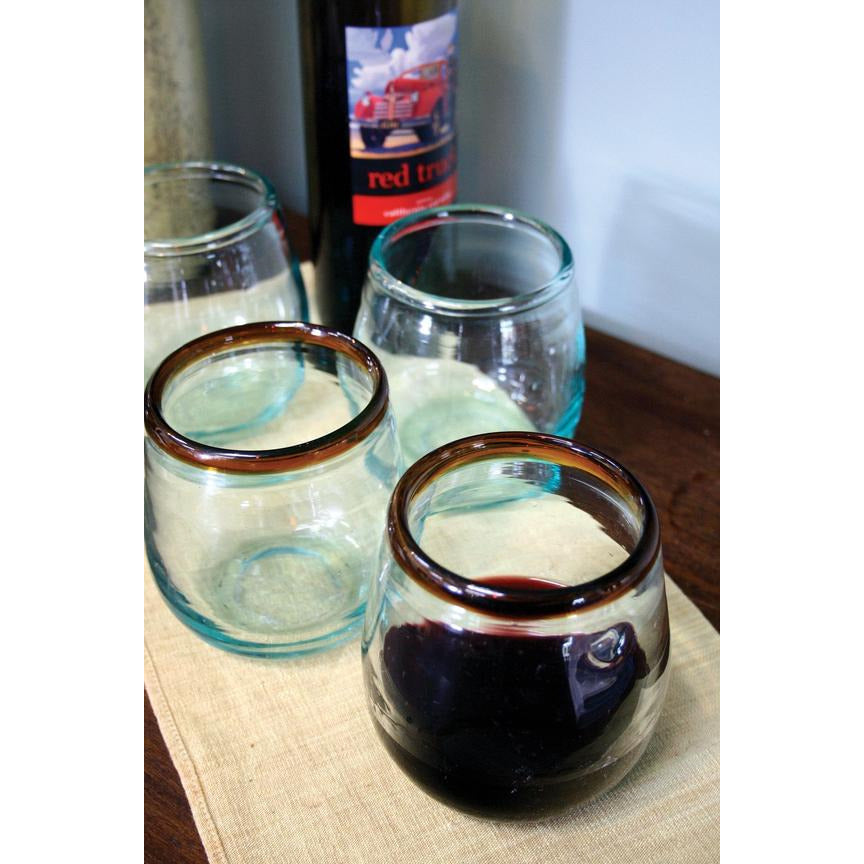 Set Of 6 Stemless Wine Glasses With Amber Rim - Chapin Furniture