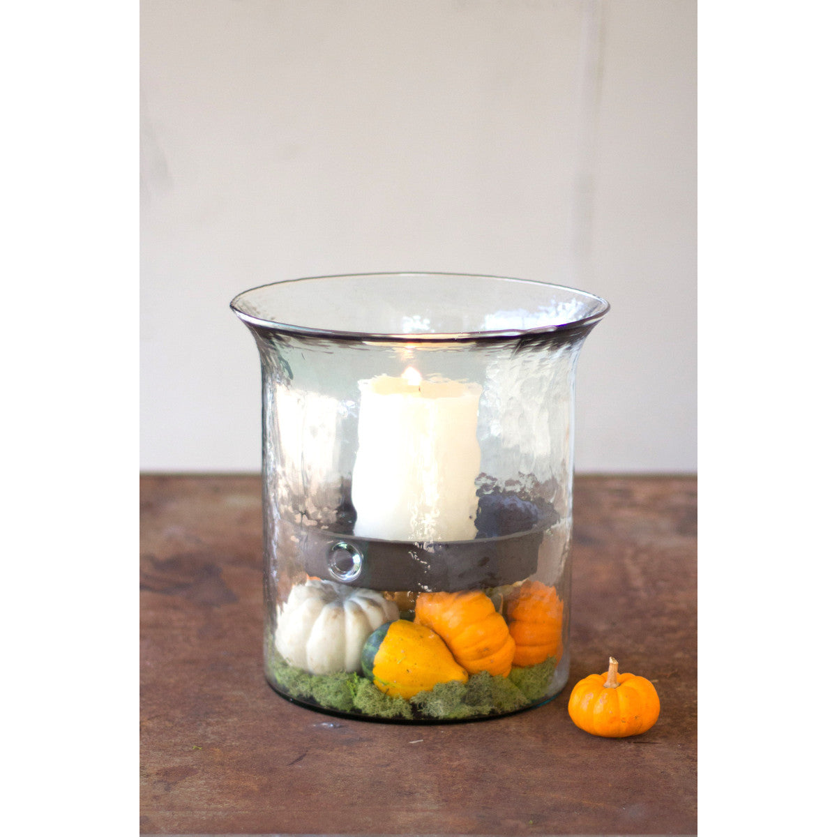Kalalou Giant Glass Candle Cylinder with Rustic Insert - Thumbnail 2