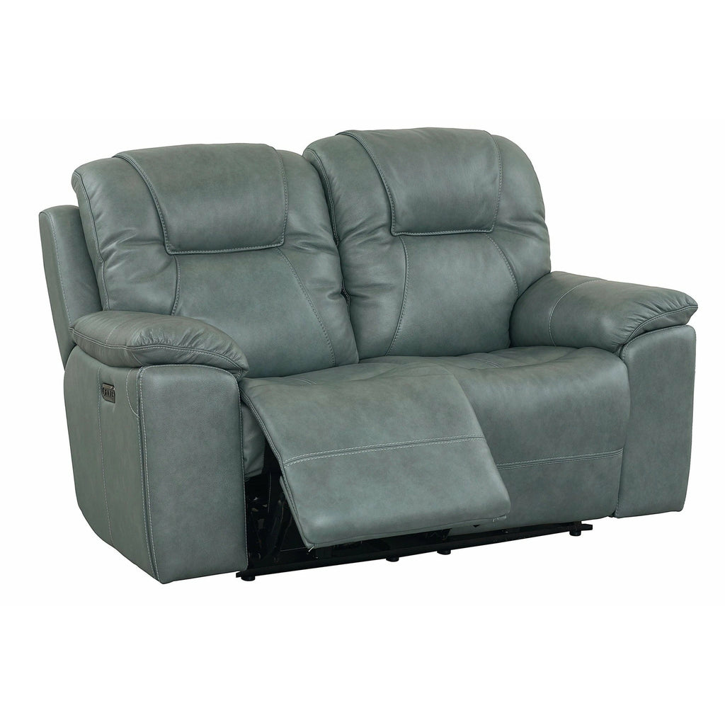 Bassett Club Level Chandler Power Leather Loveseat in Blue/Gray Leather - Chapin Furniture