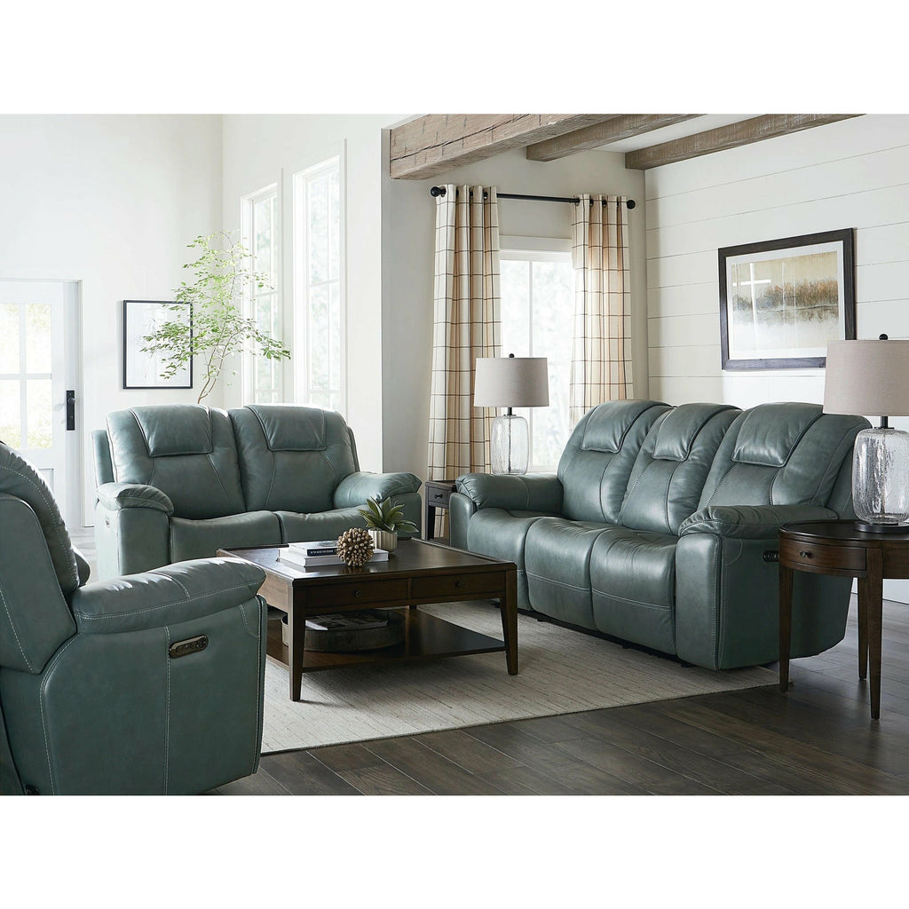 Bassett Club Level Chandler Power Leather Loveseat in Blue/Gray Leather - Chapin Furniture