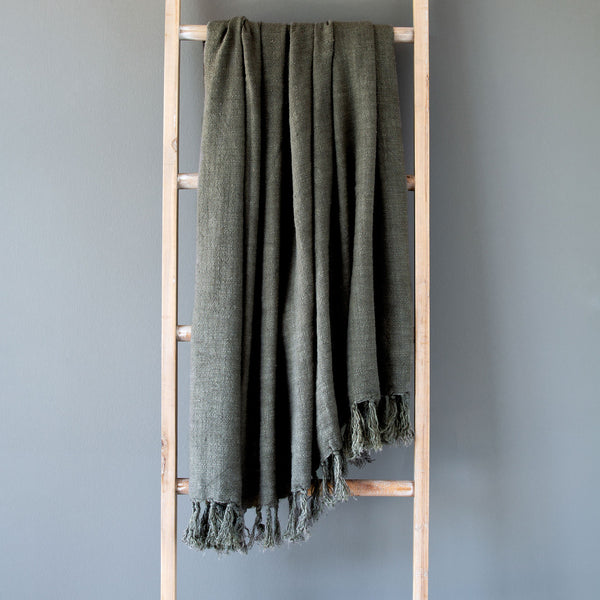 Washed Linen Throw, Olive Green - Chapin Furniture
