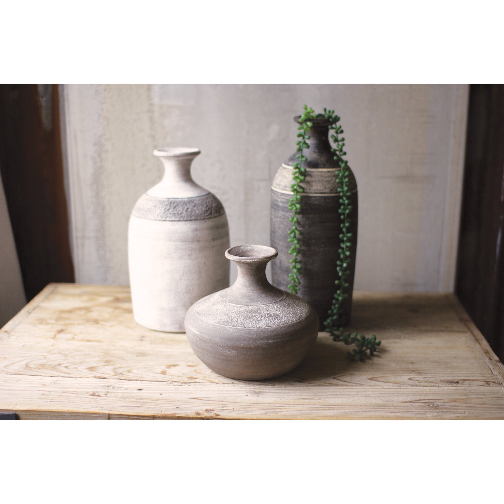 Set of 3 Black Grey and White Clay Vessels - Chapin Furniture
