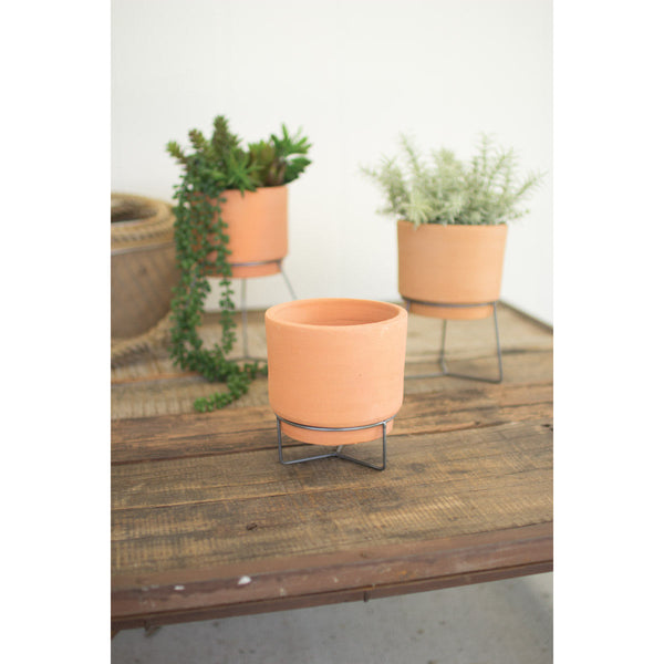 Set of 3 Natural Clay Planters with Wire Bases - Chapin Furniture