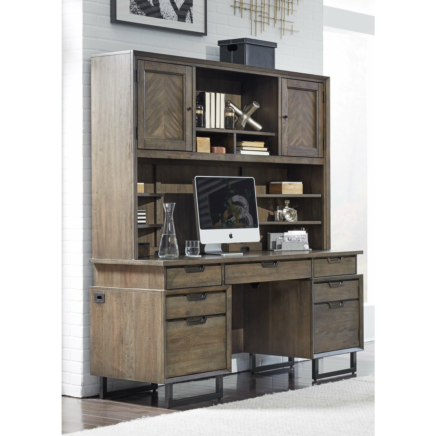 Harper Point Fossil 66" Credenza & Hutch - Thumbnail 2
