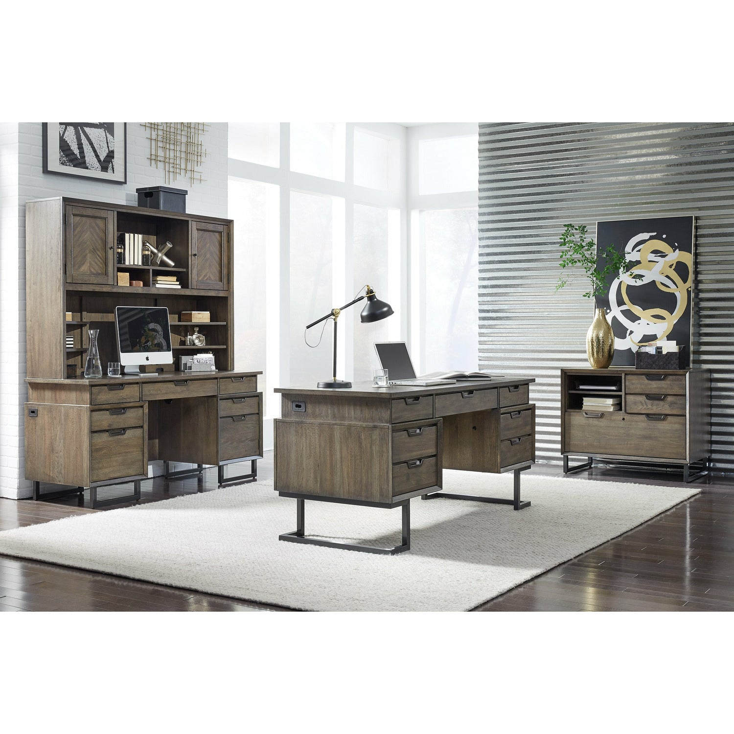 Harper Point Fossil 66" Executive Desk - Thumbnail 3