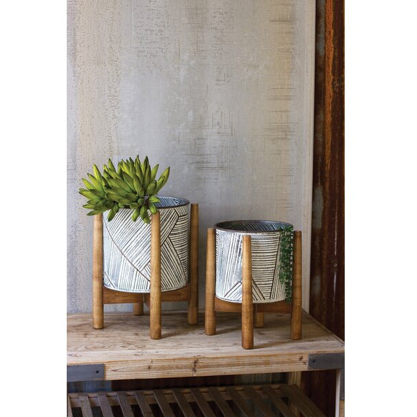 Set of 2 Pressed Tin Planters with Wooden Bases - Chapin Furniture