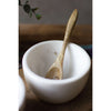 Three White Stone Serving Bowls with Mango Wood Spoons & Base - Chapin Furniture