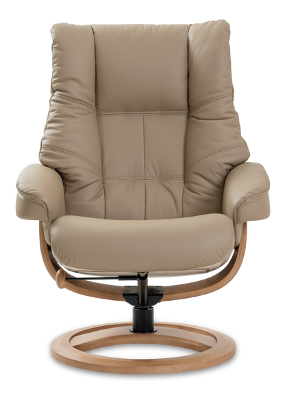 Nordic 63 Chair and Ottoman- Truffle Leather/Walnut Base - Chapin Furniture