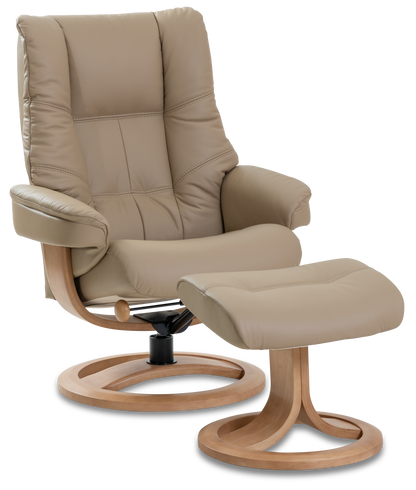 Nordic 63 Chair and Ottoman- Truffle Leather/Walnut Base - Chapin Furniture