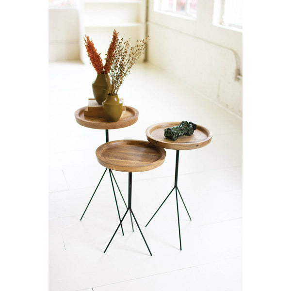 Set of 3 Round Wooden Top Accent Tables with Metal Legs - Chapin Furniture