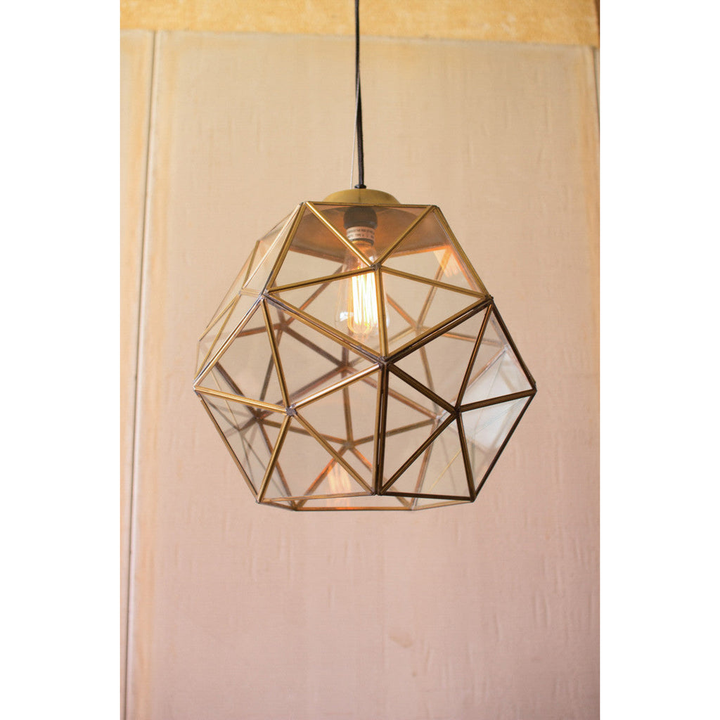 Glass and Antique Gold Metal Faceted Pendant - Chapin Furniture