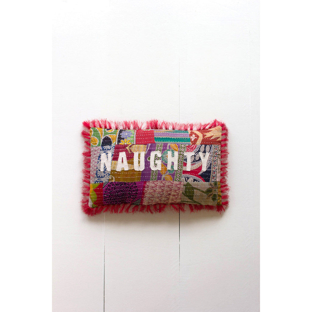 Naughty/Nice Christmas Kantha Pillow - Chapin Furniture