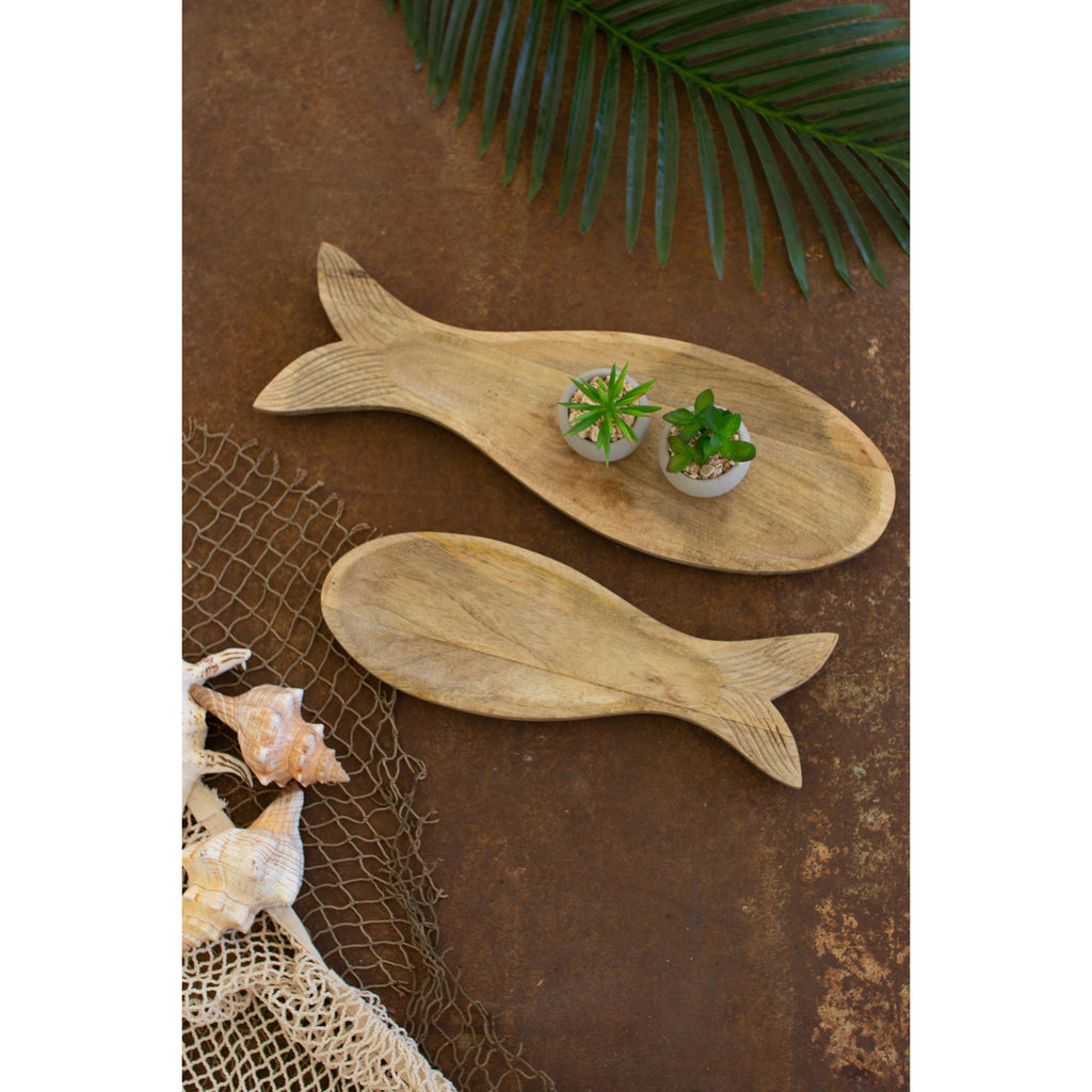 Set of 2 Carved Wooden Fish Platters - Chapin Furniture
