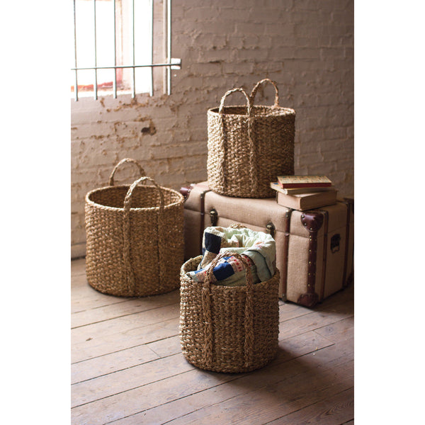 Set of 3 Round Braided Seagrass Storage Basket with Handles - Chapin Furniture