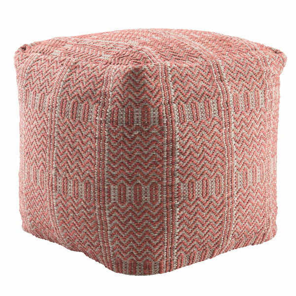 Jaipur Living Destrie Indoor/ Outdoor Tribal Red/ Light Gray Cube Pouf - Chapin Furniture