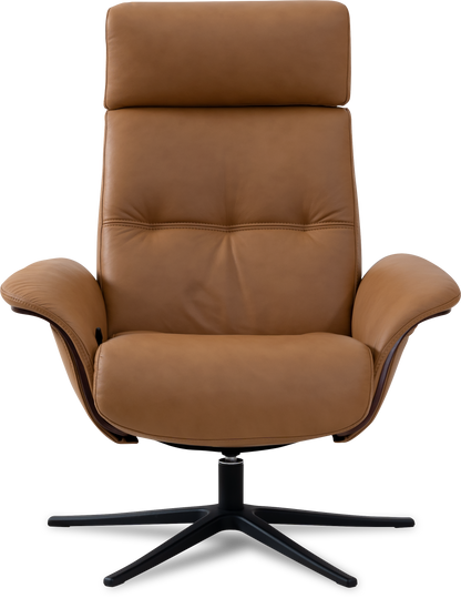 Space 5100 Chair and Ottoman- Tuxedo Leather/Walnut Trim/Classic Polished Base - Chapin Furniture