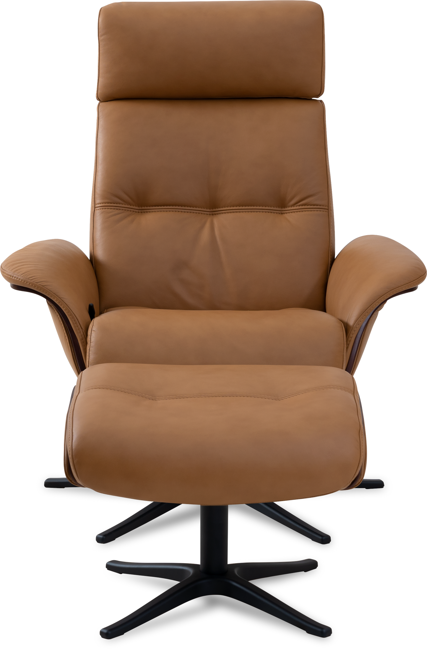 Space 5100 Chair and Ottoman- Tuxedo Leather/Walnut Trim/Classic Polished Base - Chapin Furniture