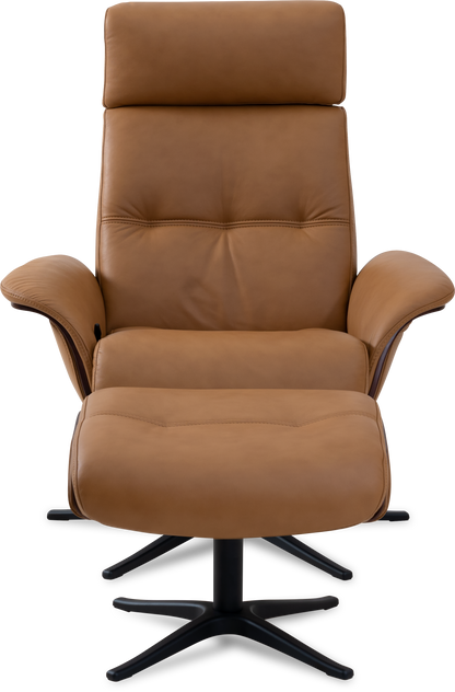 Space 5100 Chair and Ottoman- Tuxedo Leather/Walnut Trim/Classic Polished Base - Chapin Furniture