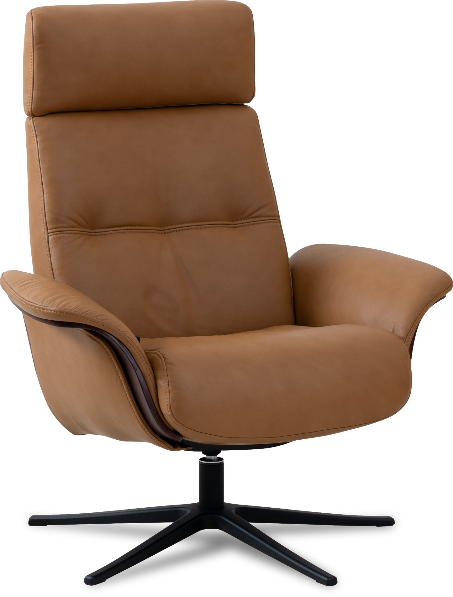 Space 5100 Chair and Ottoman- Tuxedo Leather/Walnut Trim/Classic Polished Base - Chapin Furniture