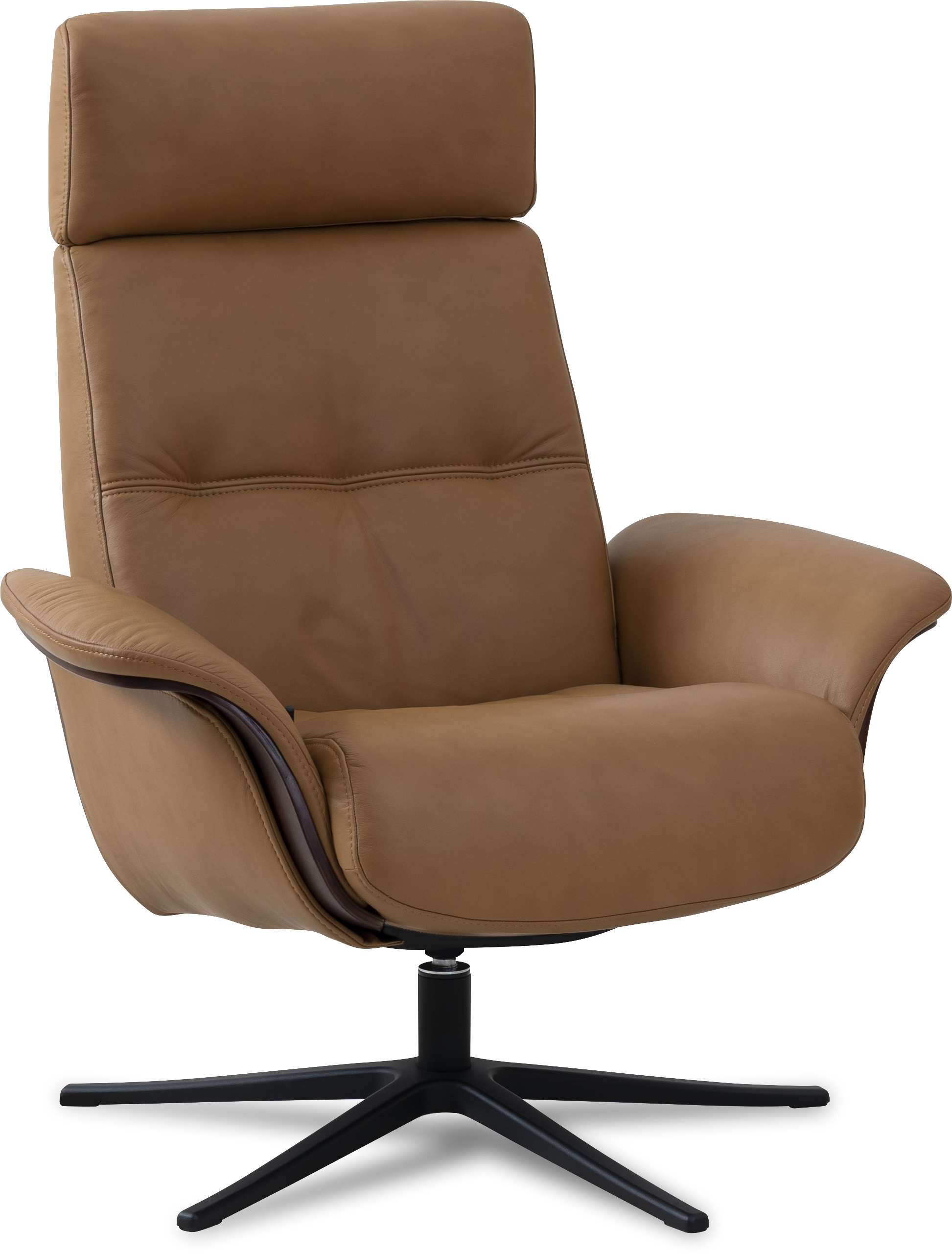 Space 5100 Chair and Ottoman- Tuxedo Leather/Walnut Trim/Classic Polished Base - Chapin Furniture