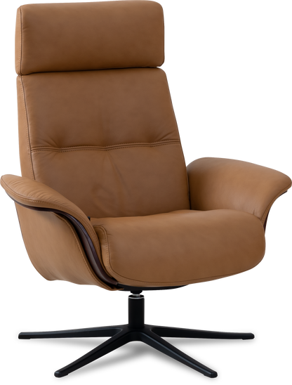 Space 5100 Chair and Ottoman- Tuxedo Leather/Walnut Trim/Classic Polished Base - Chapin Furniture