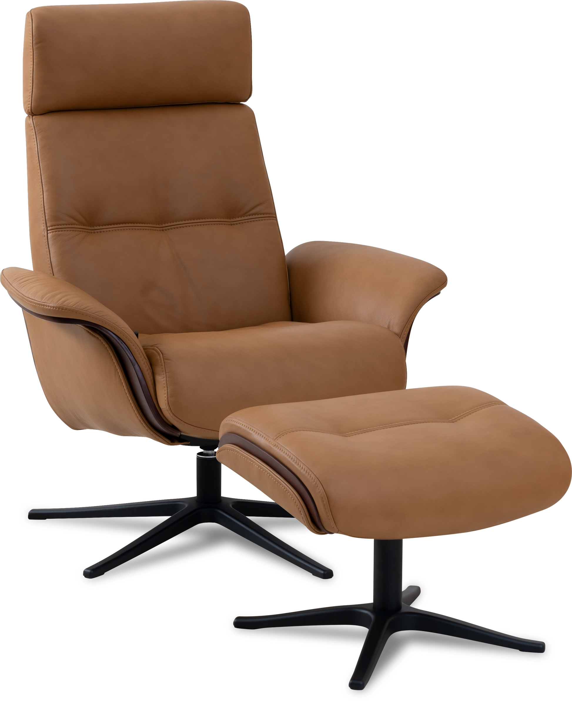 Space 5100 Chair and Ottoman- Tuxedo Leather/Walnut Trim/Classic Polished Base - Chapin Furniture