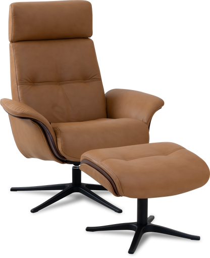Space 5100 Chair and Ottoman- Tuxedo Leather/Walnut Trim/Classic Polished Base - Chapin Furniture