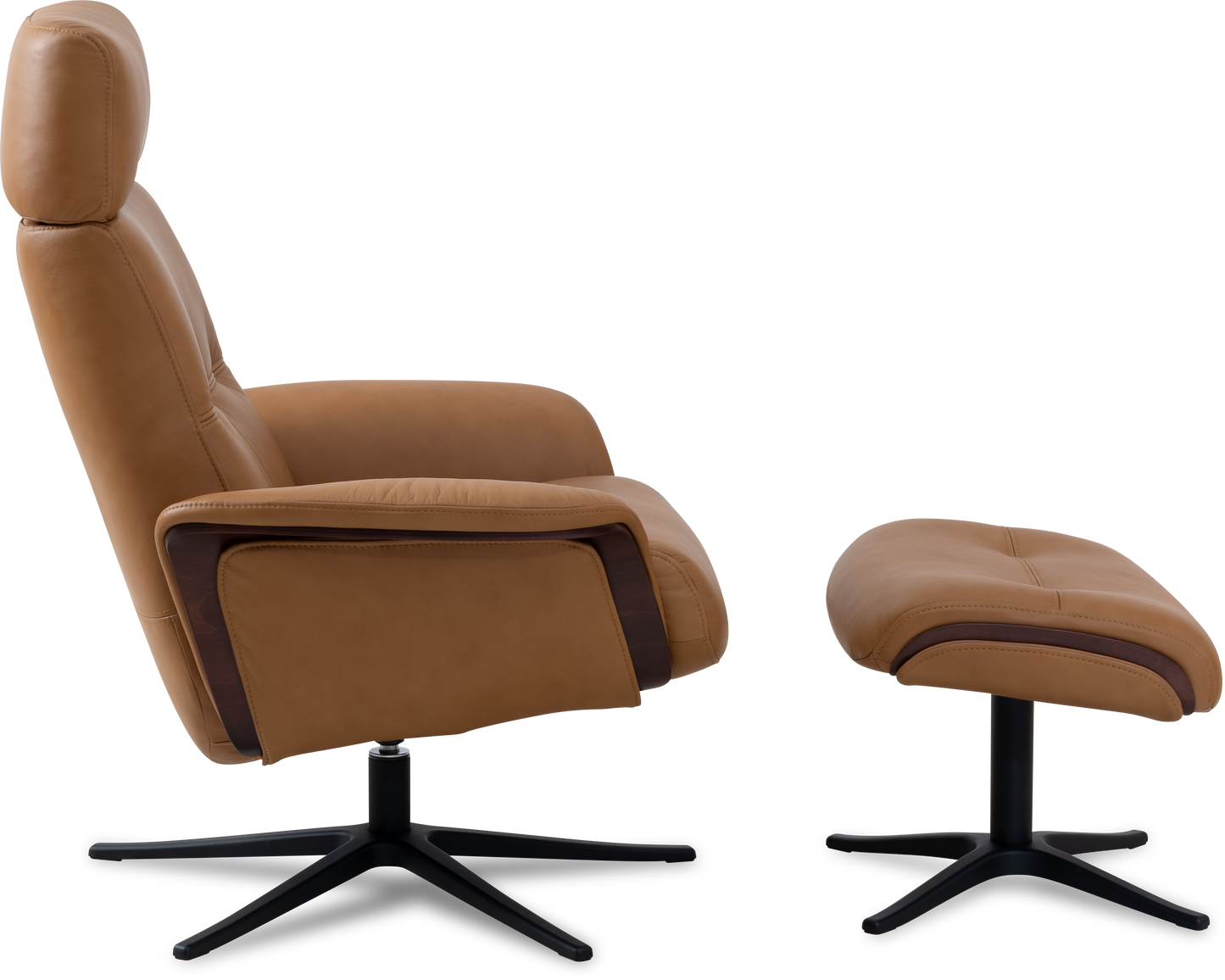 Space 5100 Chair and Ottoman- Tuxedo Leather/Walnut Trim/Classic Polished Base - Chapin Furniture