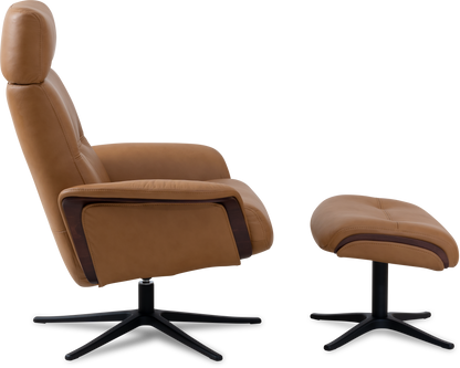 Space 5100 Chair and Ottoman- Tuxedo Leather/Walnut Trim/Classic Polished Base - Chapin Furniture