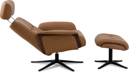 Space 5100 Chair and Ottoman- Tuxedo Leather/Walnut Trim/Classic Polished Base - Chapin Furniture