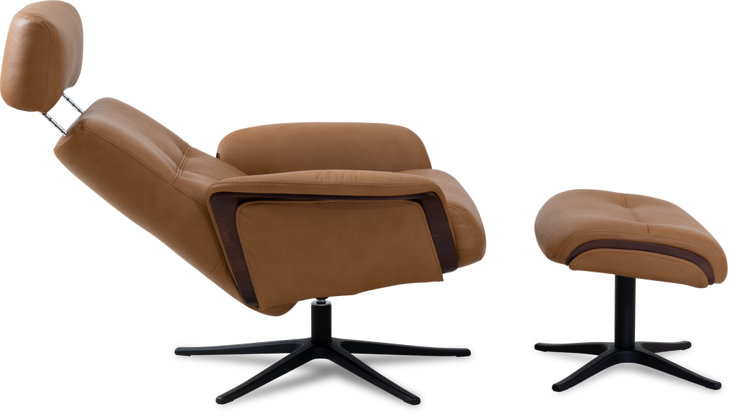 Space 5100 Chair and Ottoman- Tuxedo Leather/Walnut Trim/Classic Polished Base - Chapin Furniture