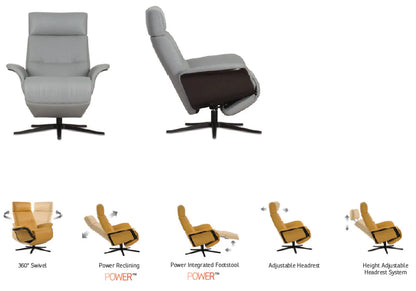 Space 5100 Power Recliner- Storm Leather/Ash Trim/Black Base - Chapin Furniture