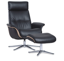 Space 5100 Chair and Ottoman- Tuxedo Leather/Walnut Trim/Classic Polished Base - Chapin Furniture